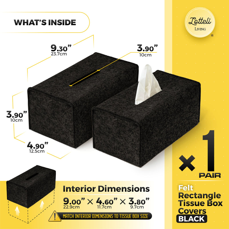 Rectangle Felt Tissue Box Covers - Black 2 Pack