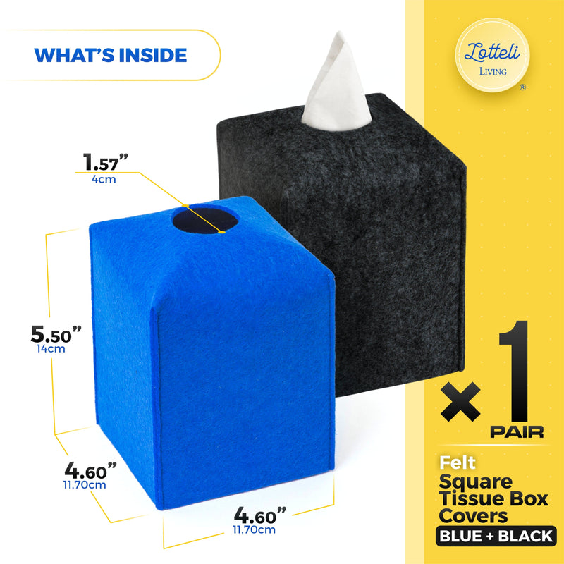 Square Felt Tissue Box Covers - 2 Pack - Black/Blue