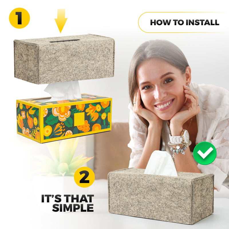 Rectangle Felt Tissue Box Cover - Taupe/Gray 2 Pack