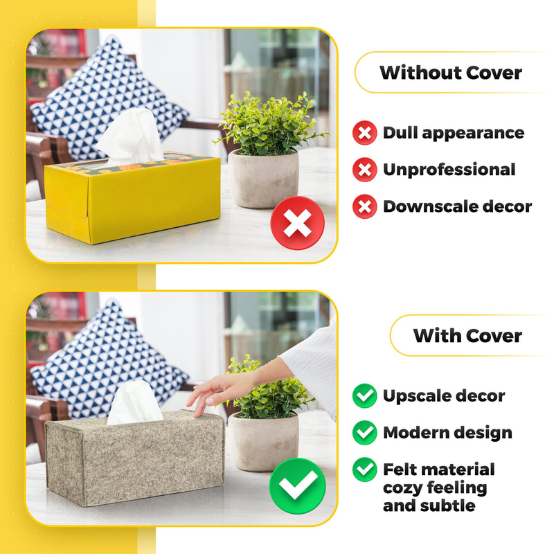Rectangle Felt Tissue Box Cover - Taupe/Gray 2 Pack