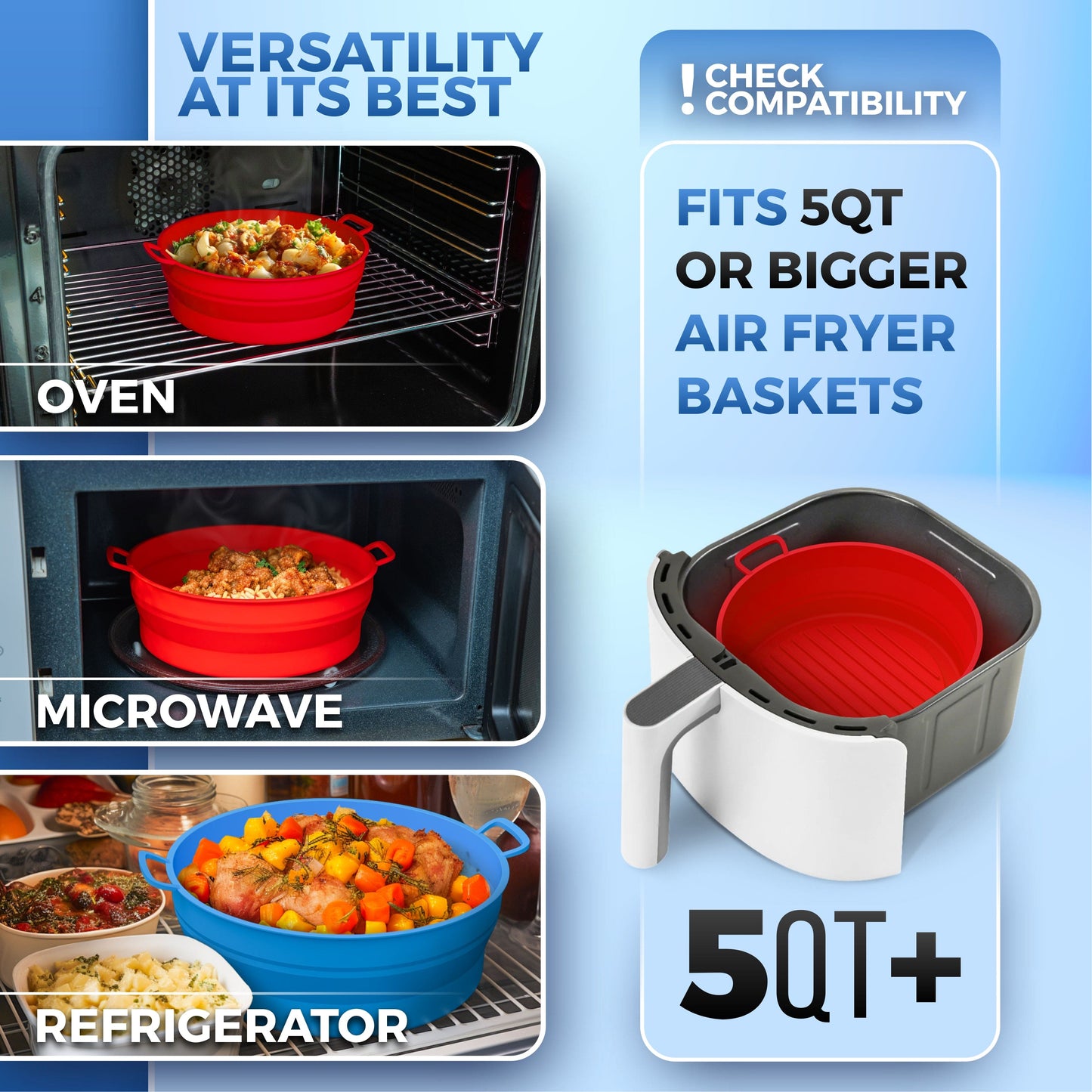 Collapsible Silicone Air Fryer Pot Liners - Parchment Paper Replacements - 2 Pack