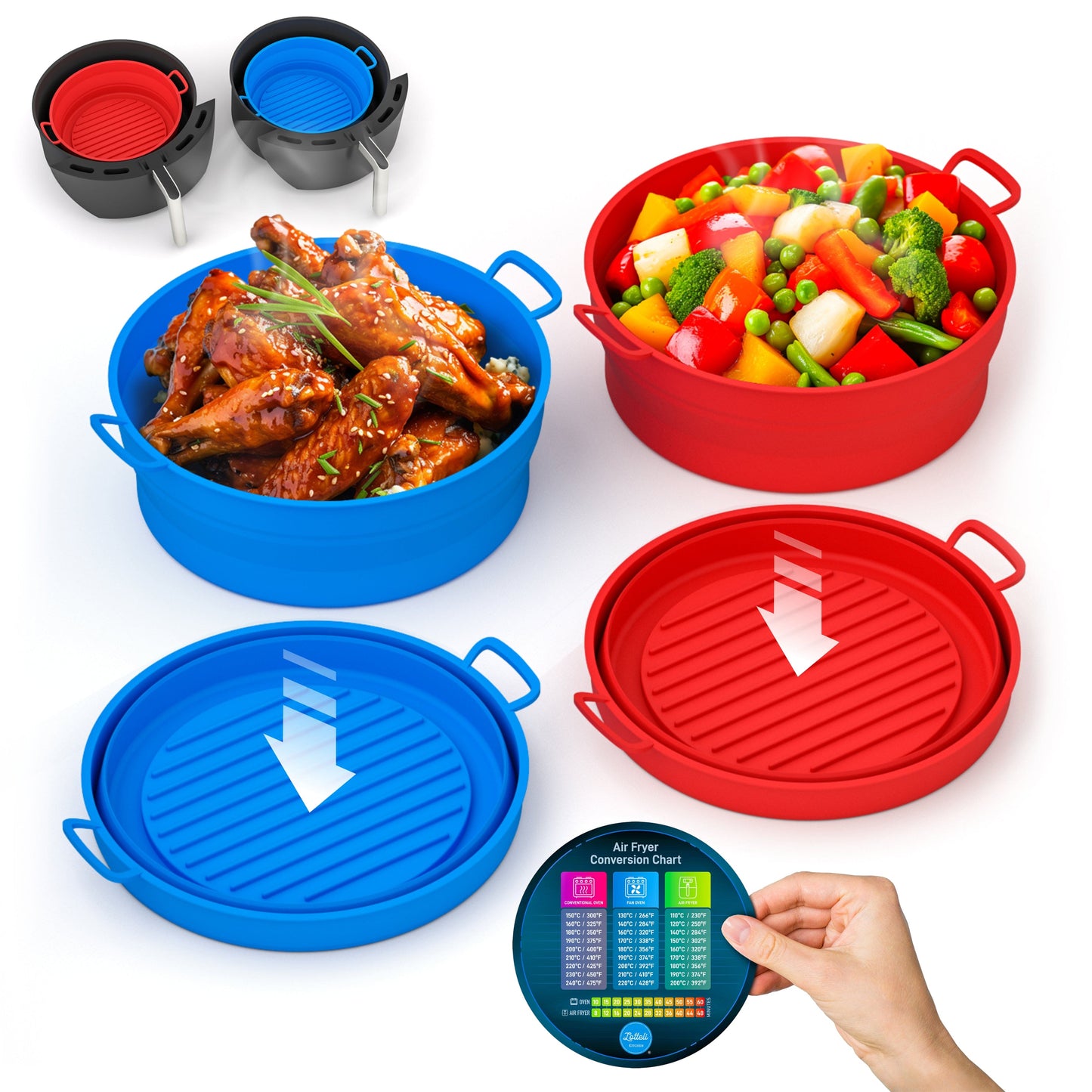 Collapsible Silicone Air Fryer Pot Liners - Parchment Paper Replacements - 2 Pack