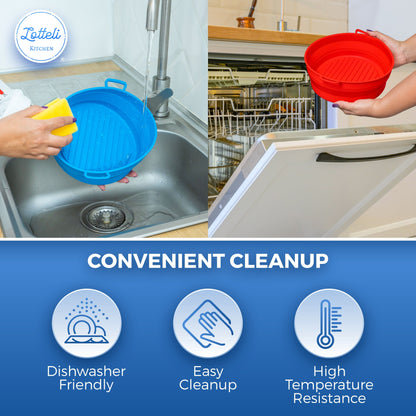 Collapsible Silicone Air Fryer Pot Liners - Parchment Paper Replacements - 2 Pack