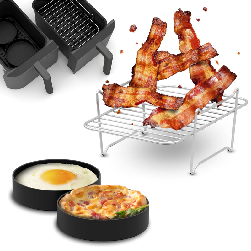 Air Fryer Rack and 2 Pans - For Dual Basket Air Fryers