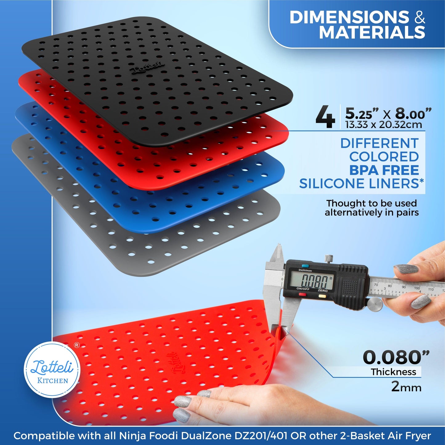 Reusable Silicone Rectangle Liners - Made for Dual Basket Air Fryers
