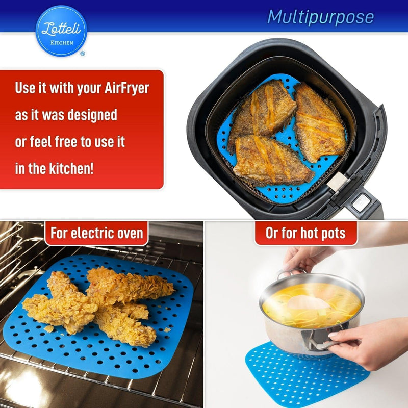 Lotteli Kitchen Reusable Silicone Air Fryer Liners 3 Pack with Air Fryer Magnetic Cheat Sheet, Easy Clean Air Fryer Accessories, Non Stick, Airfryer