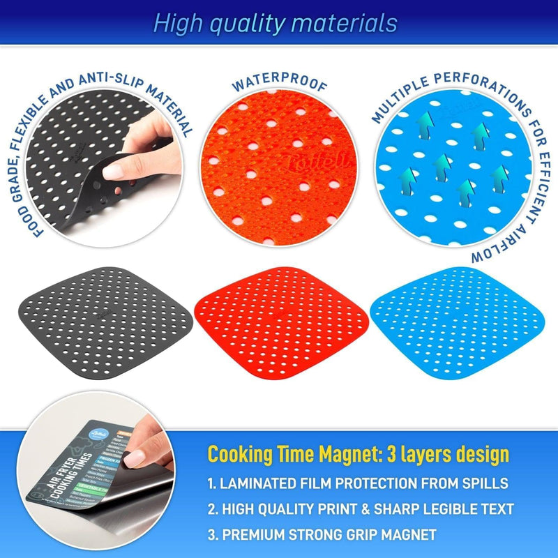 Lotteli Kitchen Reusable Silicone Air Fryer Liners with Air Fryer Magnetic Cheat Sheet, Easy Clean Air Fryer Accessories, Non Stick, Airfryer